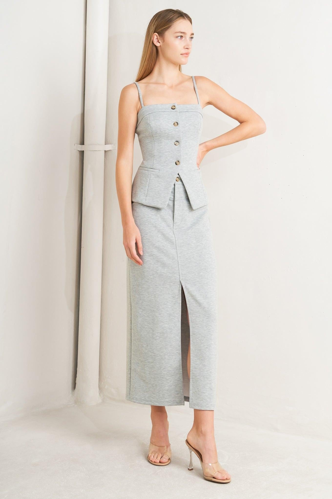 Lovely By Nature Knit Midi Skirt in hgrey, view 2 — Soul Flow Apparel