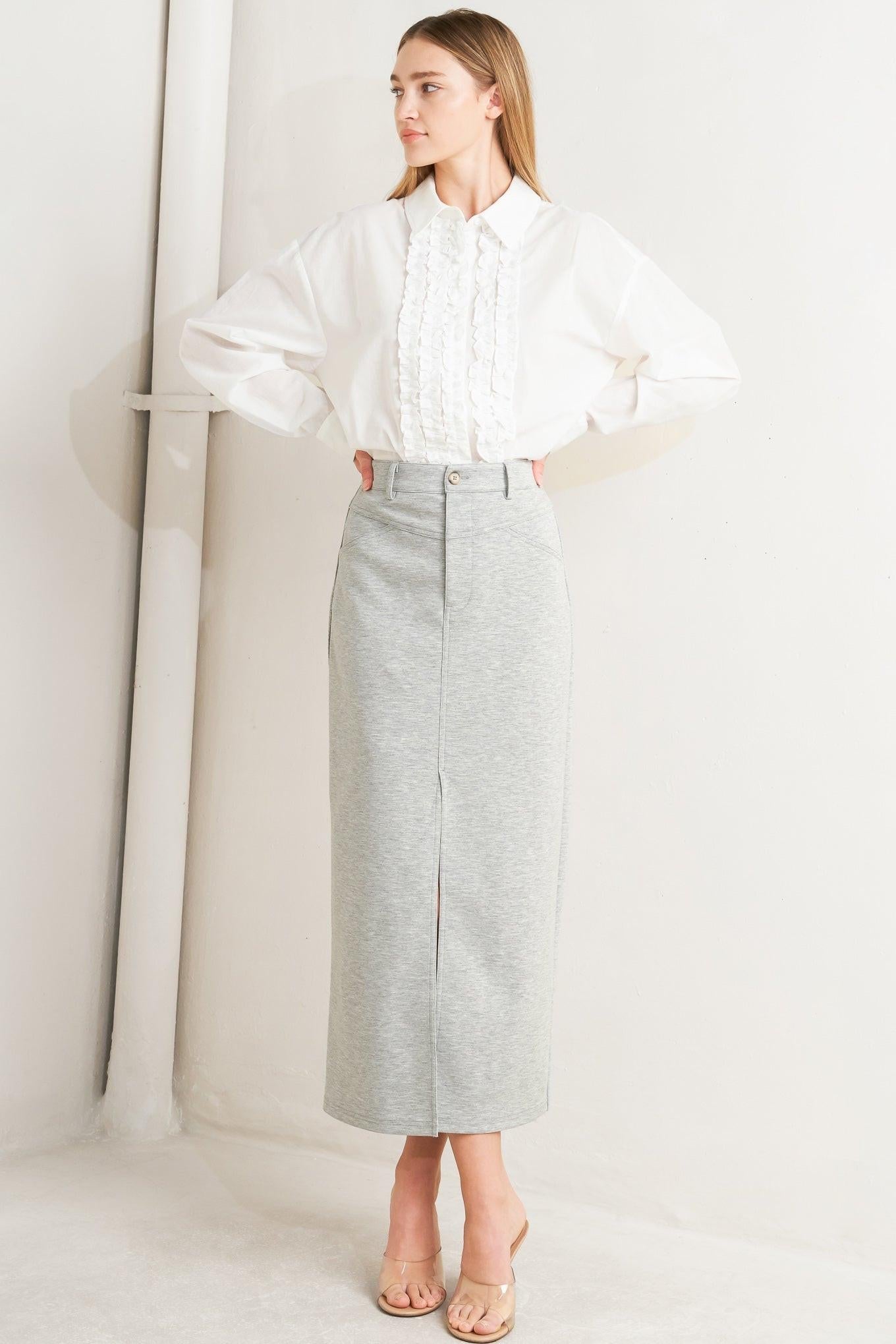 Lovely By Nature Knit Midi Skirt in hgrey, view 4 — Soul Flow Apparel