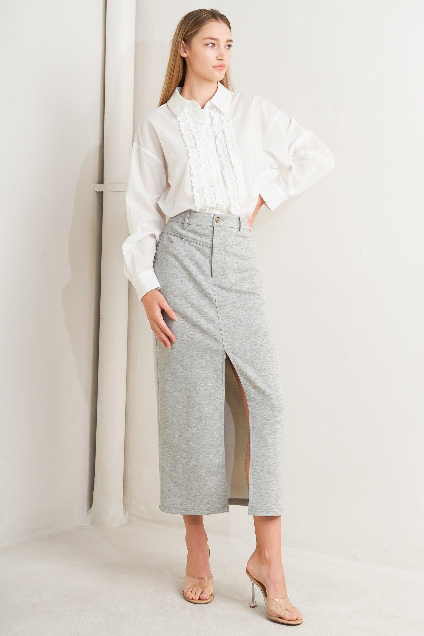 Lovely By Nature Knit Midi Skirt in hgrey, view 6 — Soul Flow Apparel