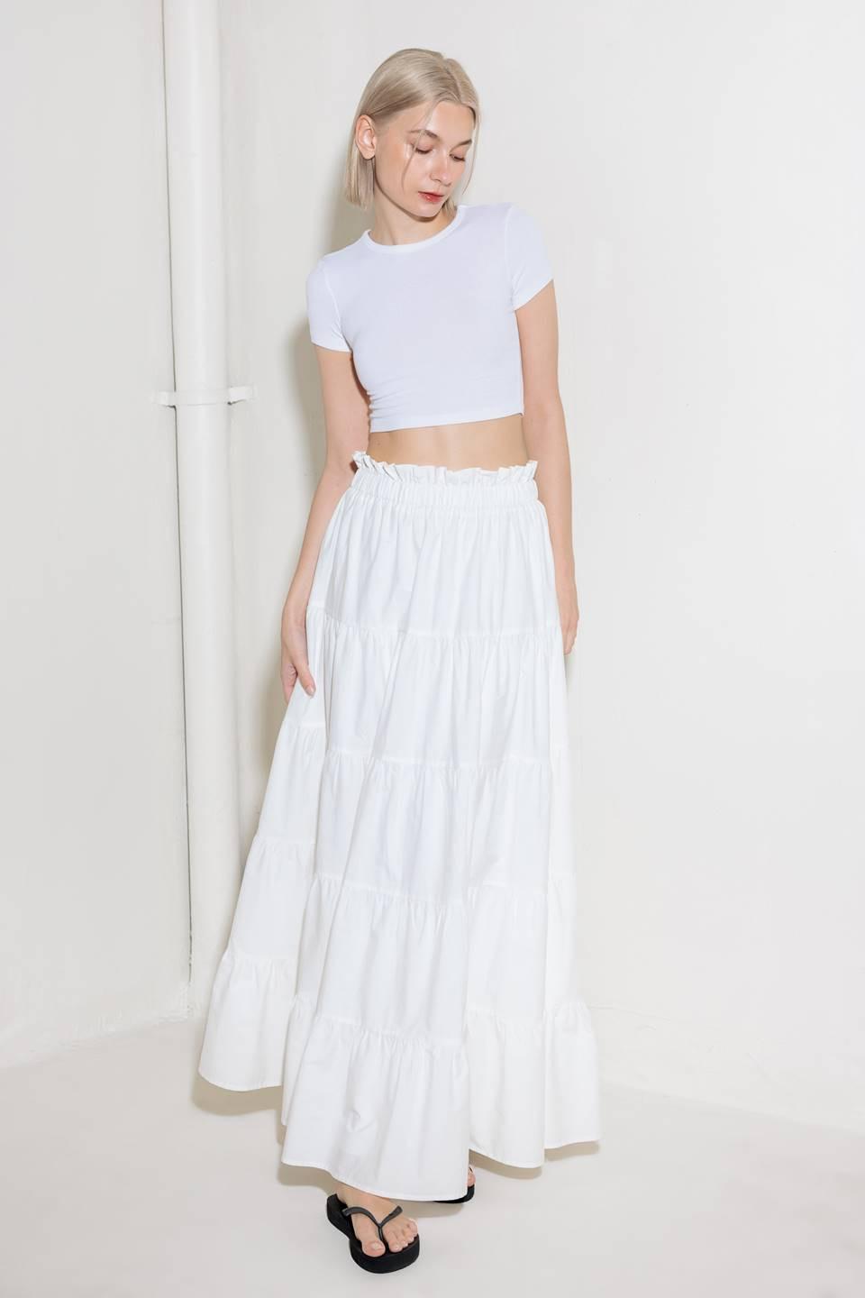 Slow Down in White Woven Maxi Skirt, view 2 — Soul Flow Apparel