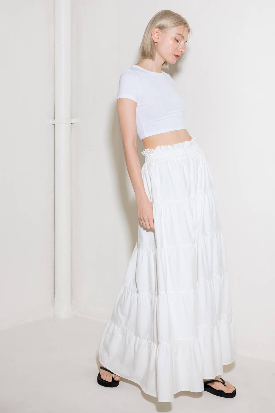Slow Down in White Woven Maxi Skirt, view 4 — Soul Flow Apparel