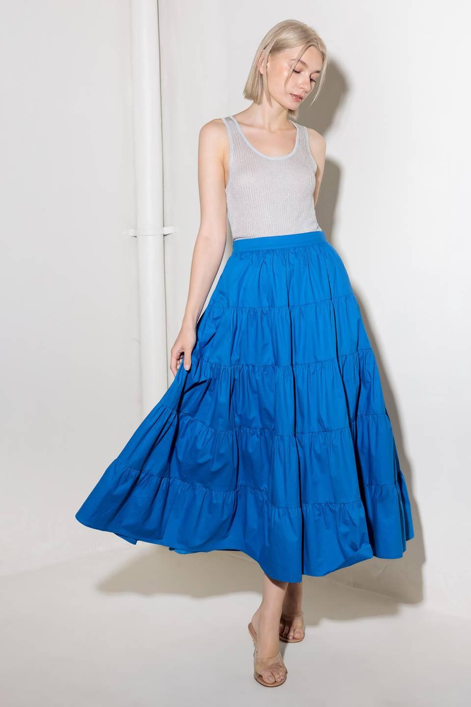 Simply Spellbound Blue Woven Full Midi Skirt in royalblue, view 2 — Soul Flow Apparel