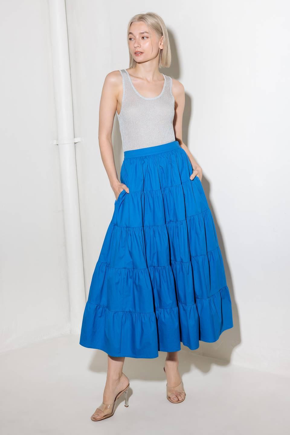 Simply Spellbound Blue Woven Full Midi Skirt in royalblue, view 3 — Soul Flow Apparel