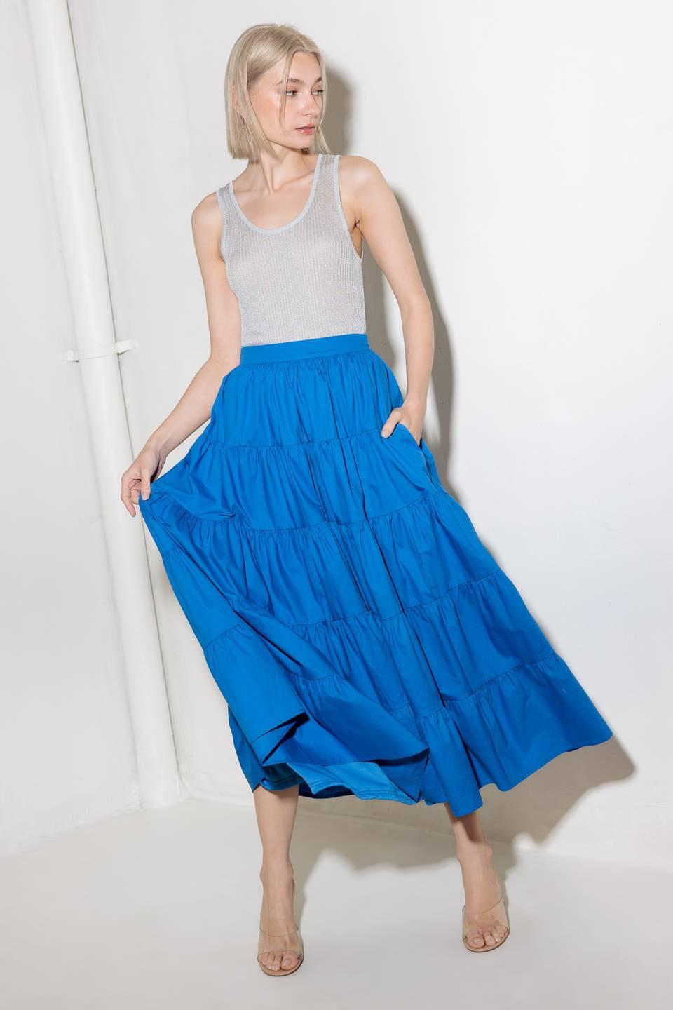 Simply Spellbound Blue Woven Full Midi Skirt in royalblue, view 4 — Soul Flow Apparel
