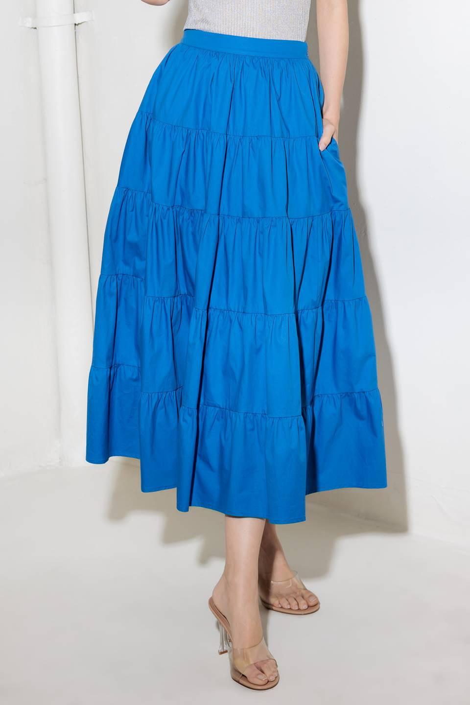 Simply Spellbound Blue Woven Full Midi Skirt in royalblue, view 5 — Soul Flow Apparel