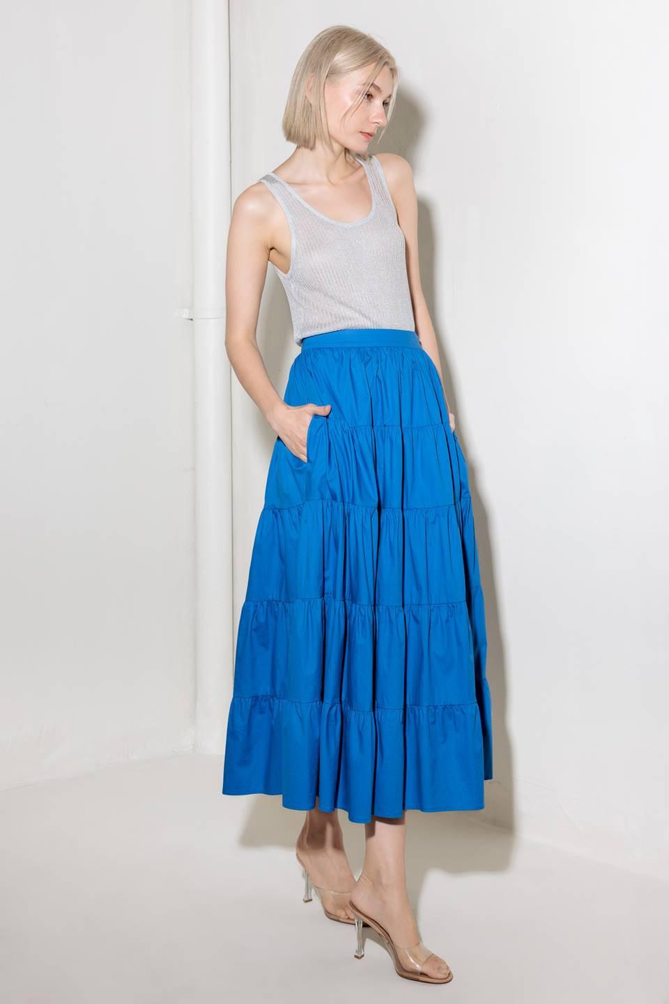 Simply Spellbound Blue Woven Full Midi Skirt in royalblue, view 6 — Soul Flow Apparel