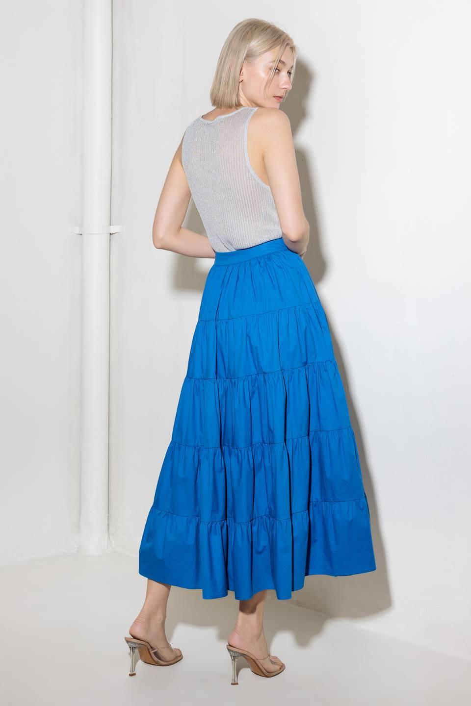 Simply Spellbound Blue Woven Full Midi Skirt in royalblue, view 7 — Soul Flow Apparel