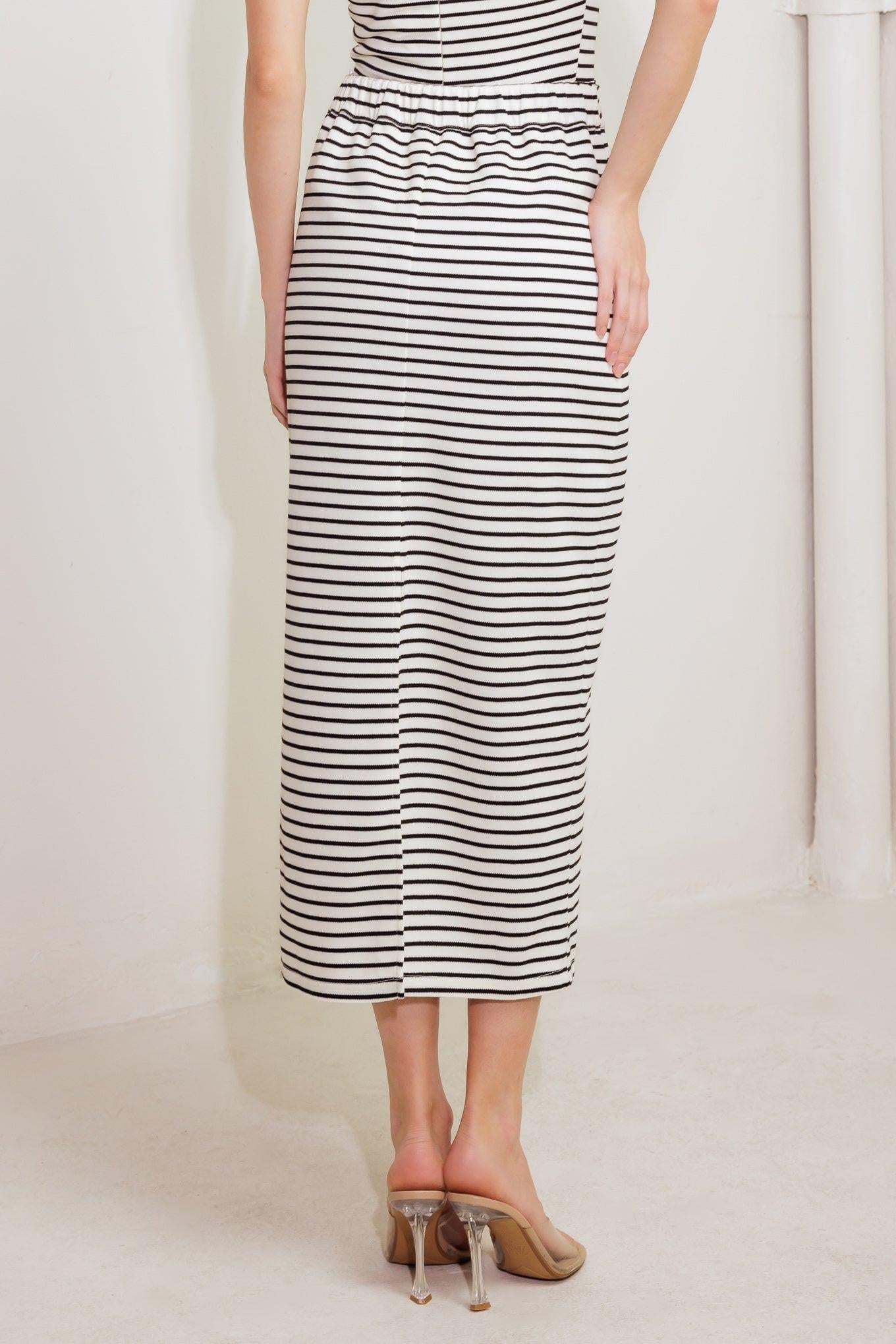 Winding Path Striped Woven Skirt in white black, view 7 — Soul Flow Apparel