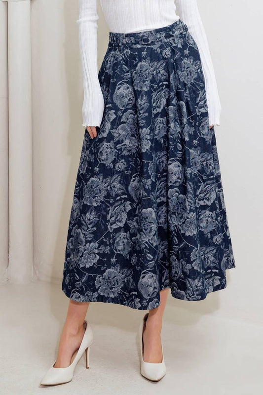 Urban Muse Jacquard Denim Skirt, view 1 — Soul Flow Apparel