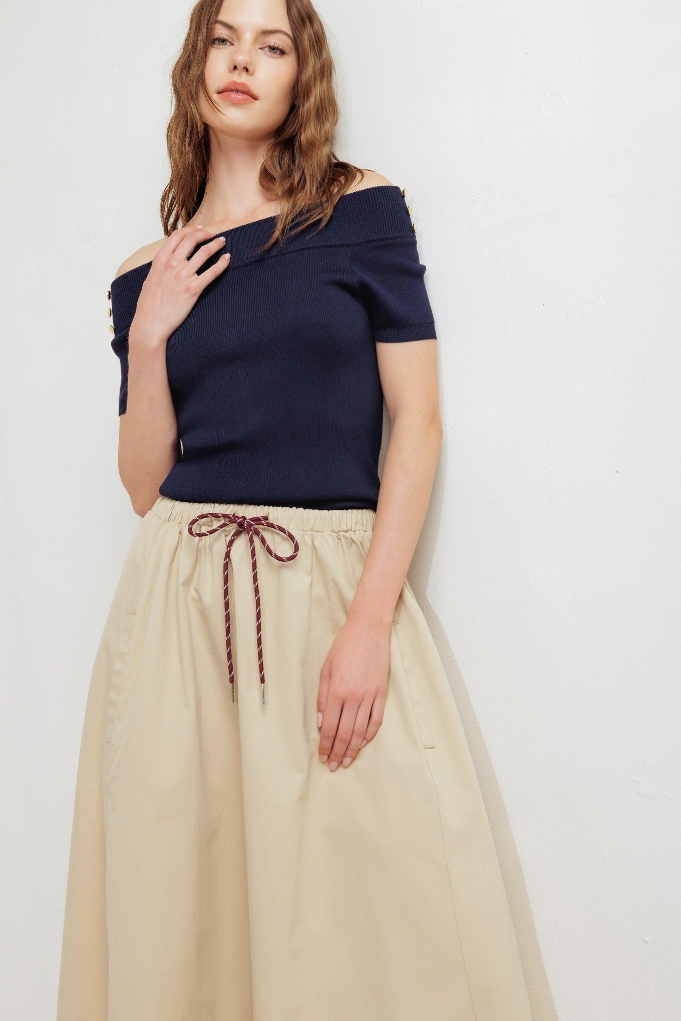 Weekend Parisian Woven Midi Skirt in taupe, view 6 — Soul Flow Apparel