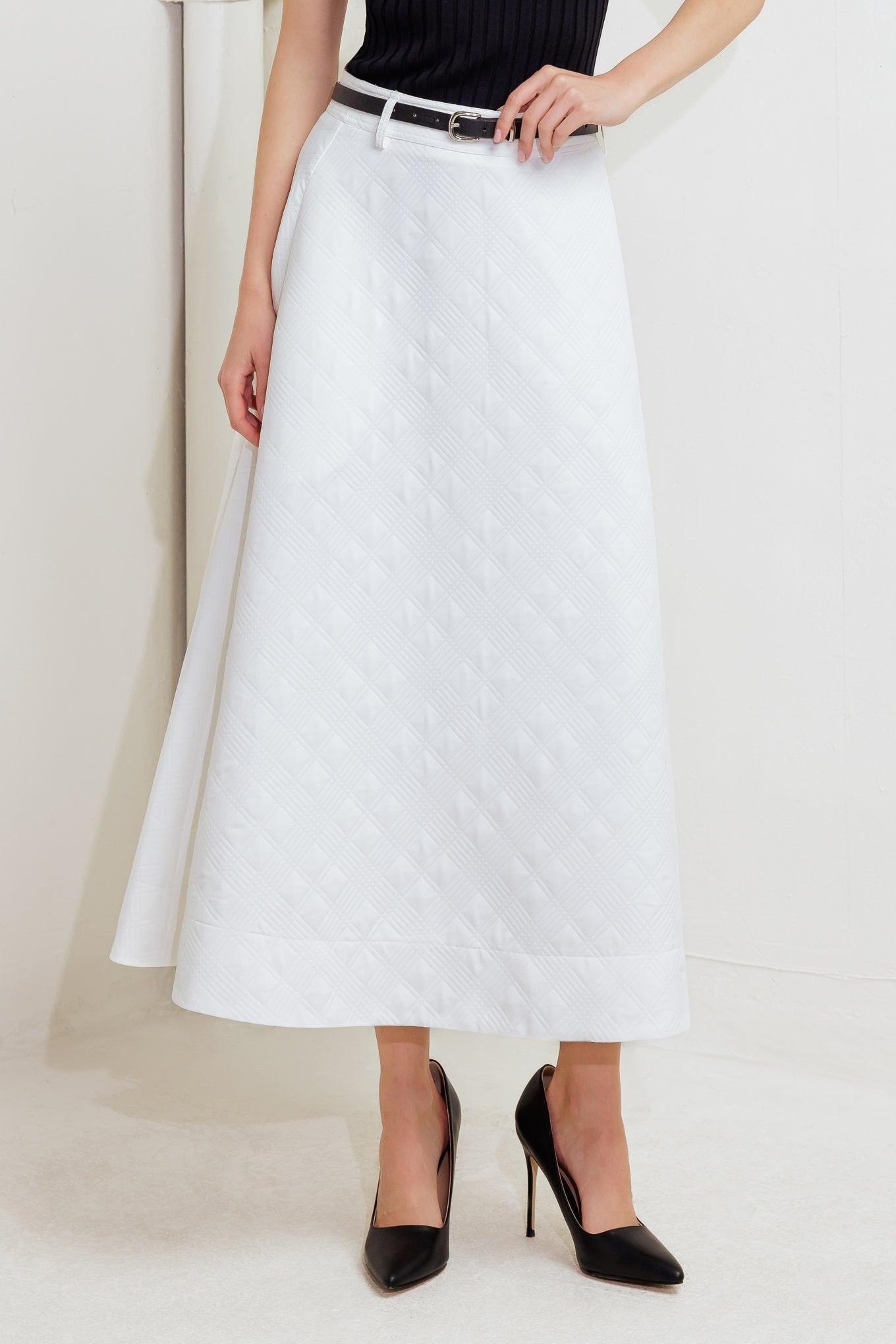 Downtown Ease Woven Midi Skirt in white, view 5 — Soul Flow Apparel