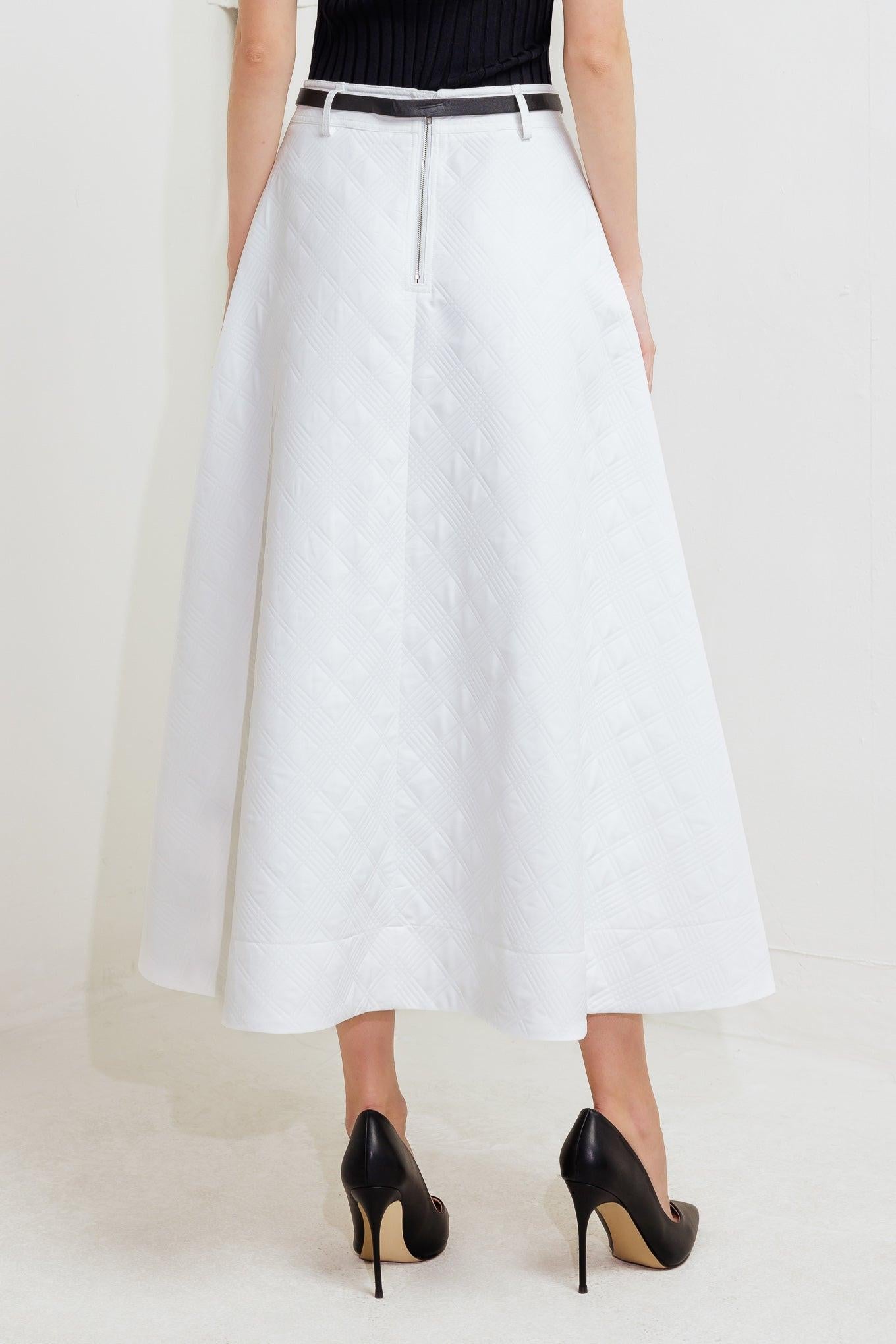 Downtown Ease Woven Midi Skirt in white, view 7 — Soul Flow Apparel