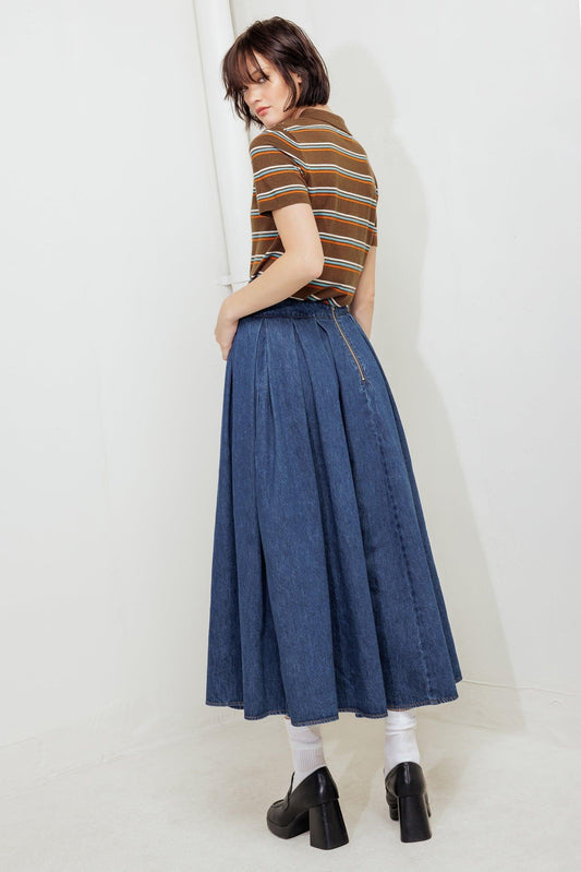 Dear Moment Denim Full Skirt in indigo, view 5 — Soul Flow Apparel