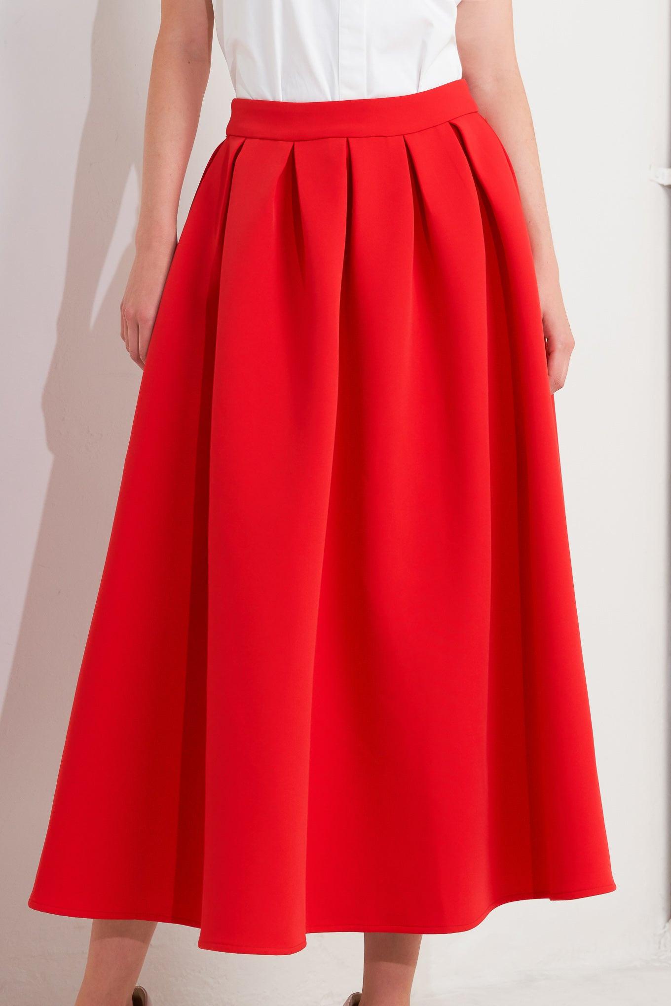 Strawberry Pop Woven Full Midi Skirt in red, view 6 — Soul Flow Apparel