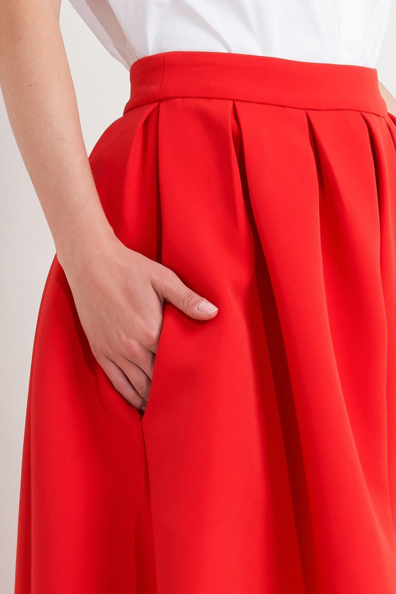 Strawberry Pop Woven Full Midi Skirt in red, view 7 — Soul Flow Apparel