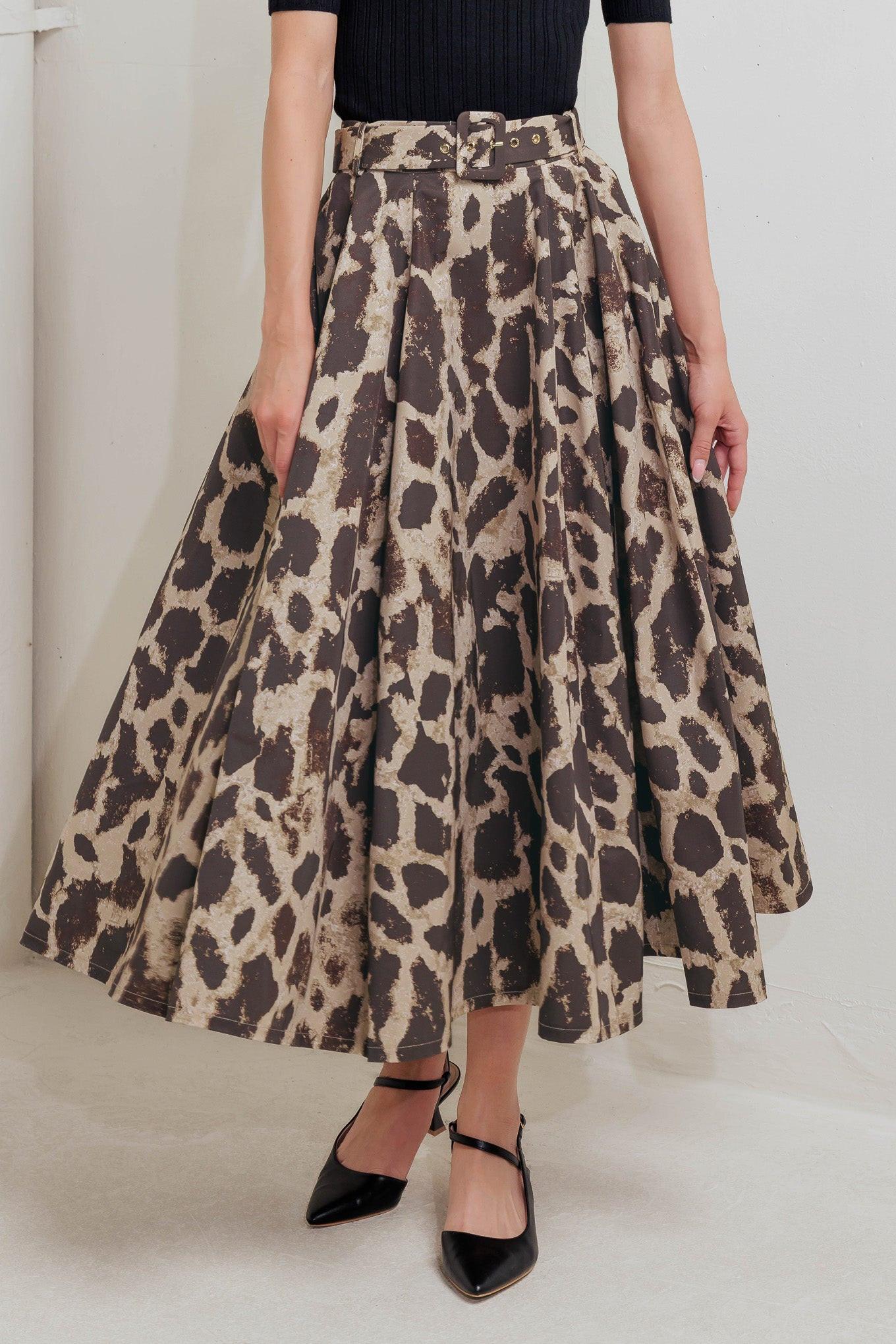 Leo Lover Woven Full Midi Skirt in brown multi, view 1 — Soul Flow Apparel
