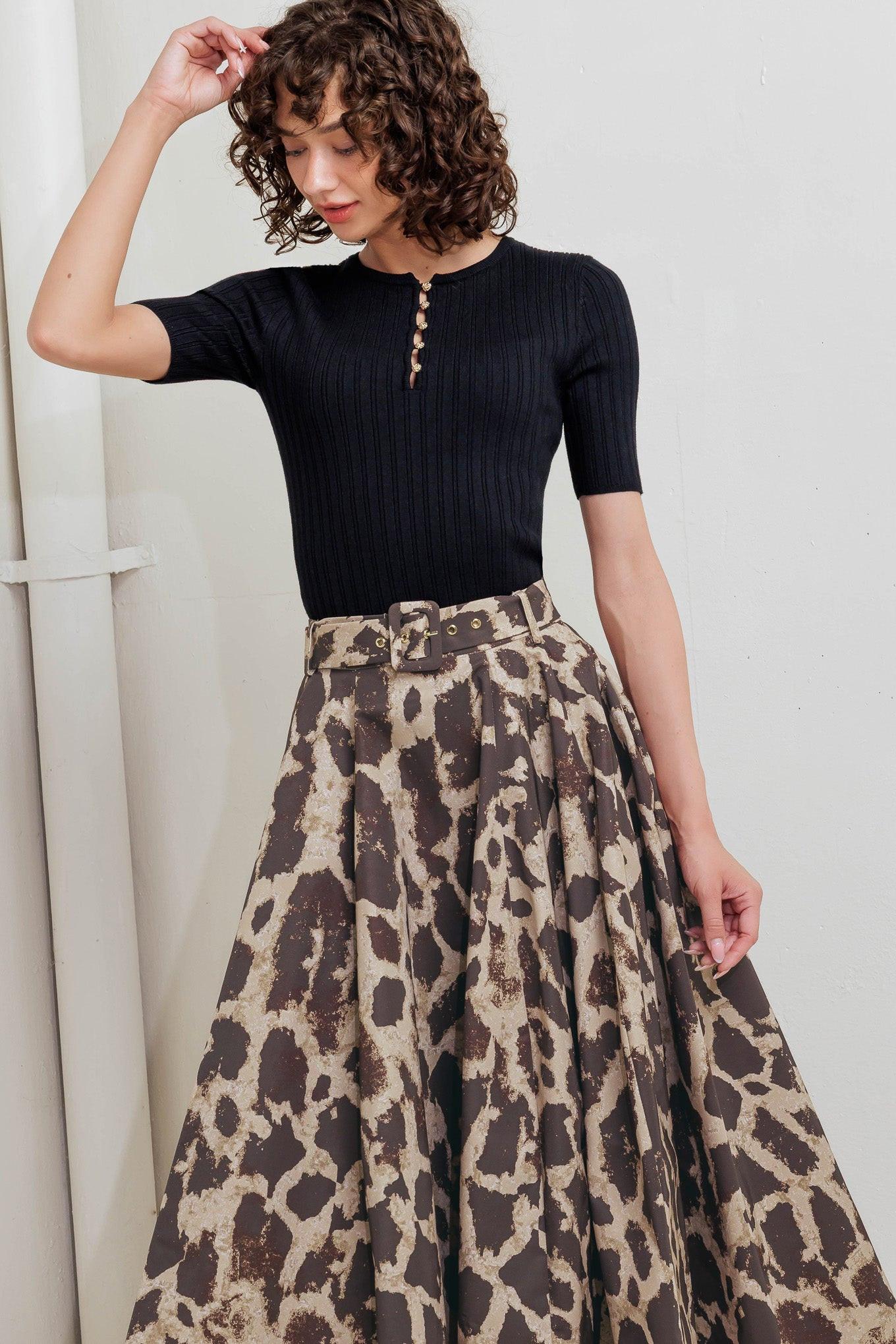 Leo Lover Woven Full Midi Skirt in brown multi, view 5 — Soul Flow Apparel