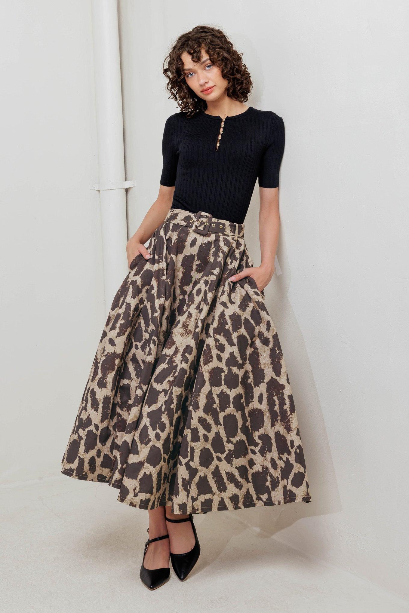 Leo Lover Woven Full Midi Skirt in brown multi, view 6 — Soul Flow Apparel