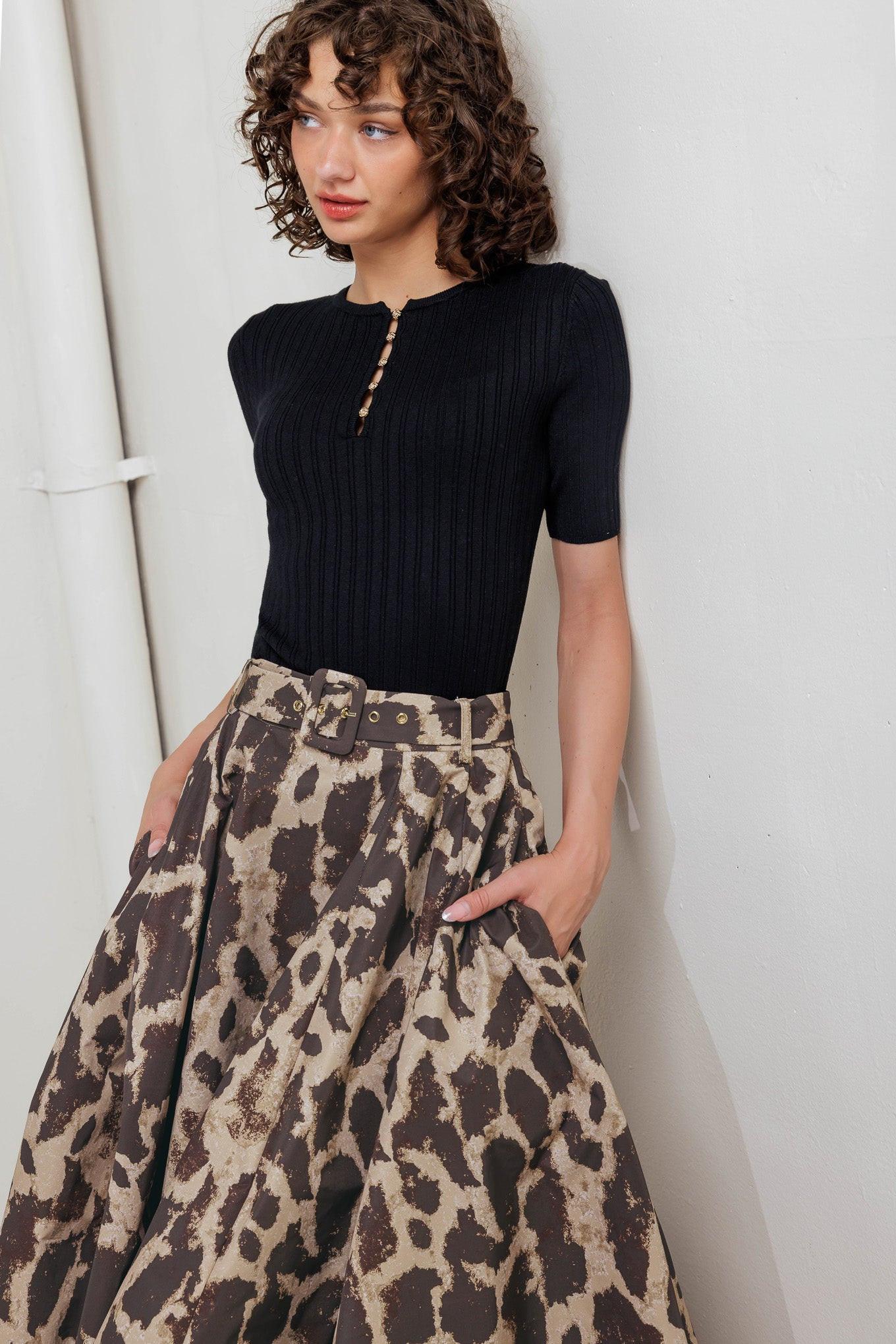 Leo Lover Woven Full Midi Skirt in brown multi, view 7 — Soul Flow Apparel