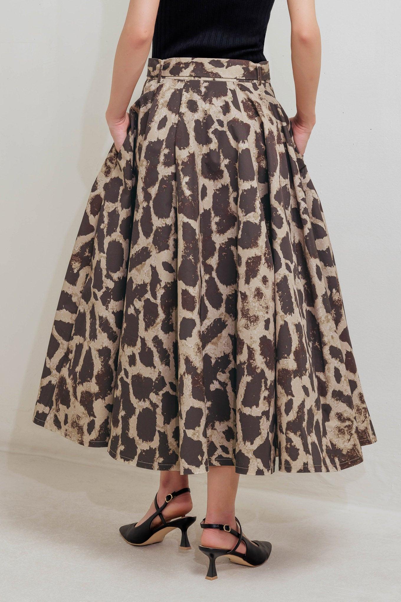 Leo Lover Woven Full Midi Skirt in brown multi, view 8 — Soul Flow Apparel