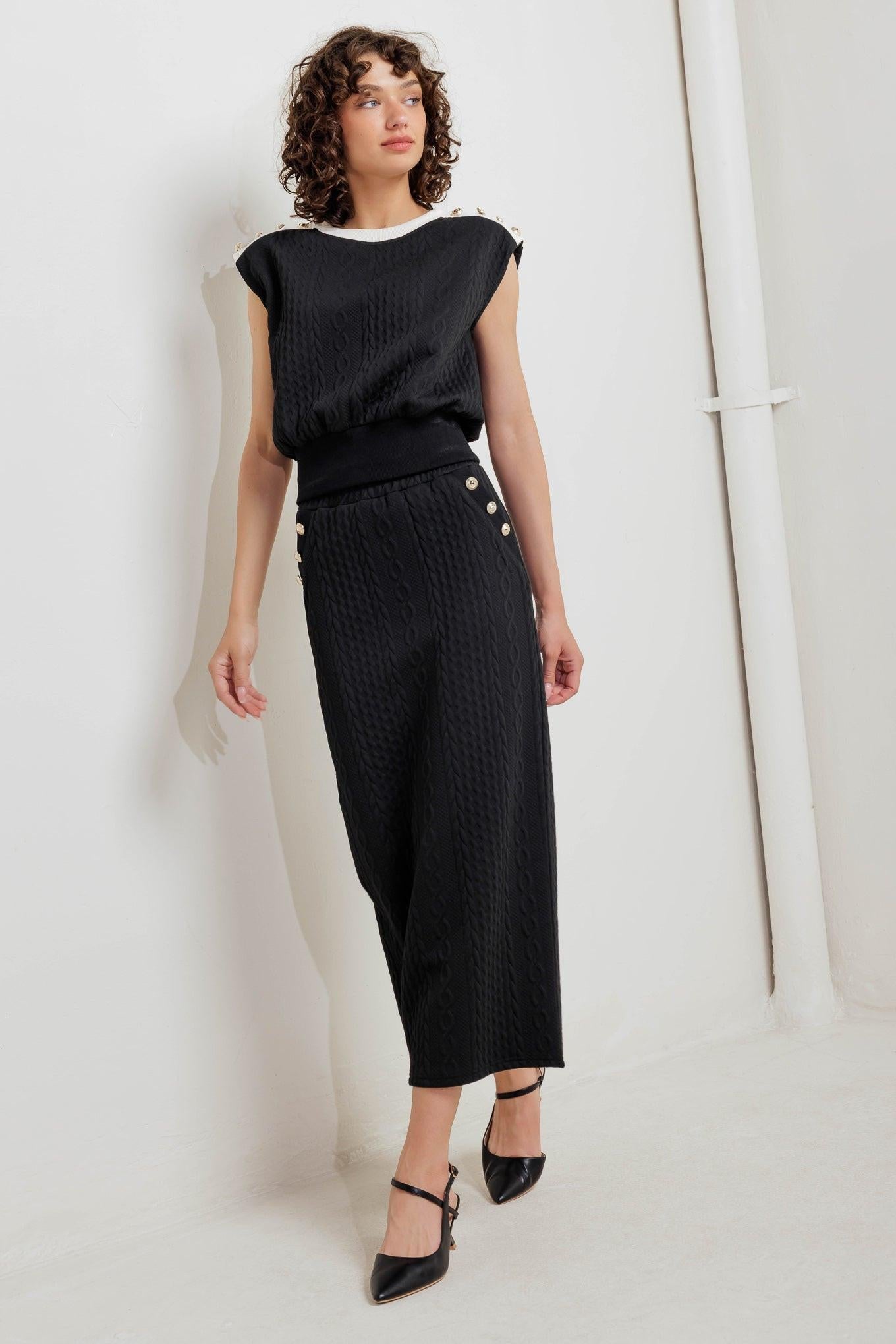 Urban Luxe Command Knit Midi Skirt in black, view 4 — Soul Flow Apparel