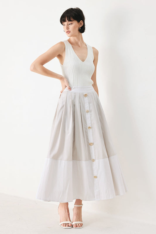 Coastal Light Woven Midi Skirt in taupe white, view 7 — Soul Flow Apparel