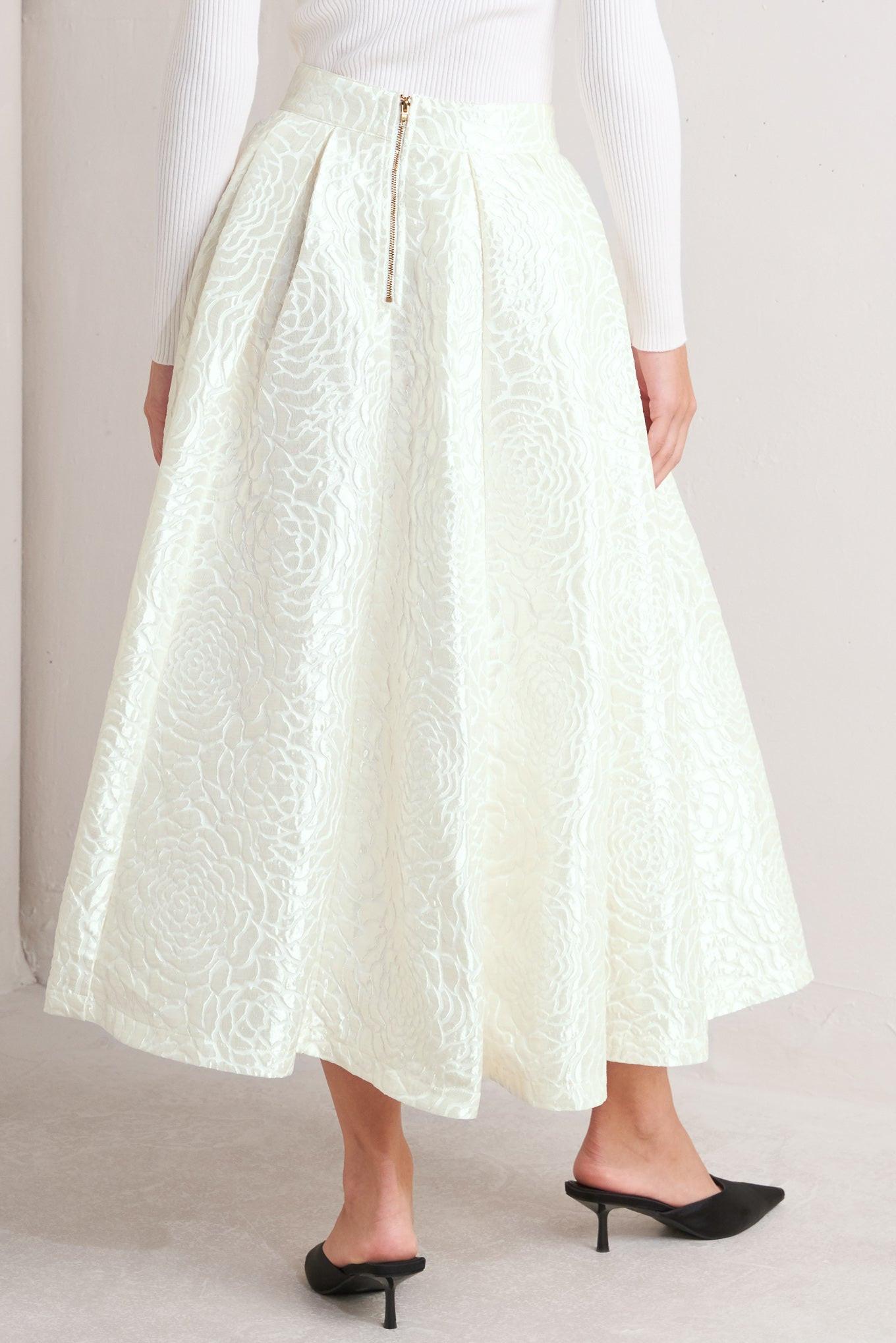 Rosé Texture Woven Full Midi Skirt in cream, view 7 — Soul Flow Apparel
