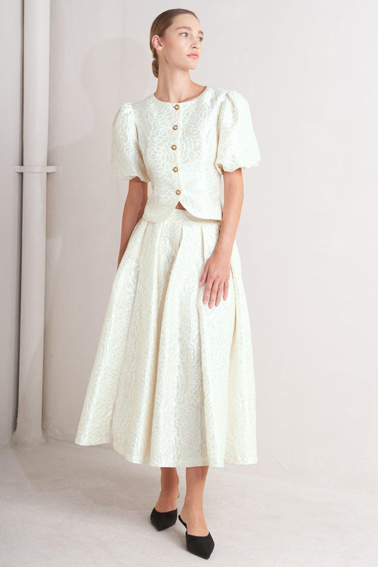 Rosé Texture Woven Full Midi Skirt in cream, view 8 — Soul Flow Apparel