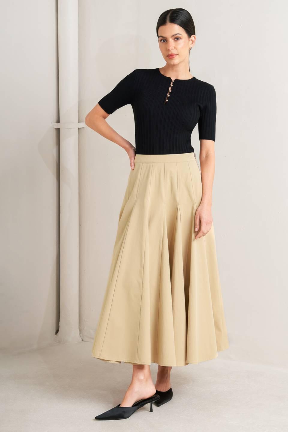 Pale Frame Woven Taupe Circle Skirt, view 1 — Soul Flow Apparel