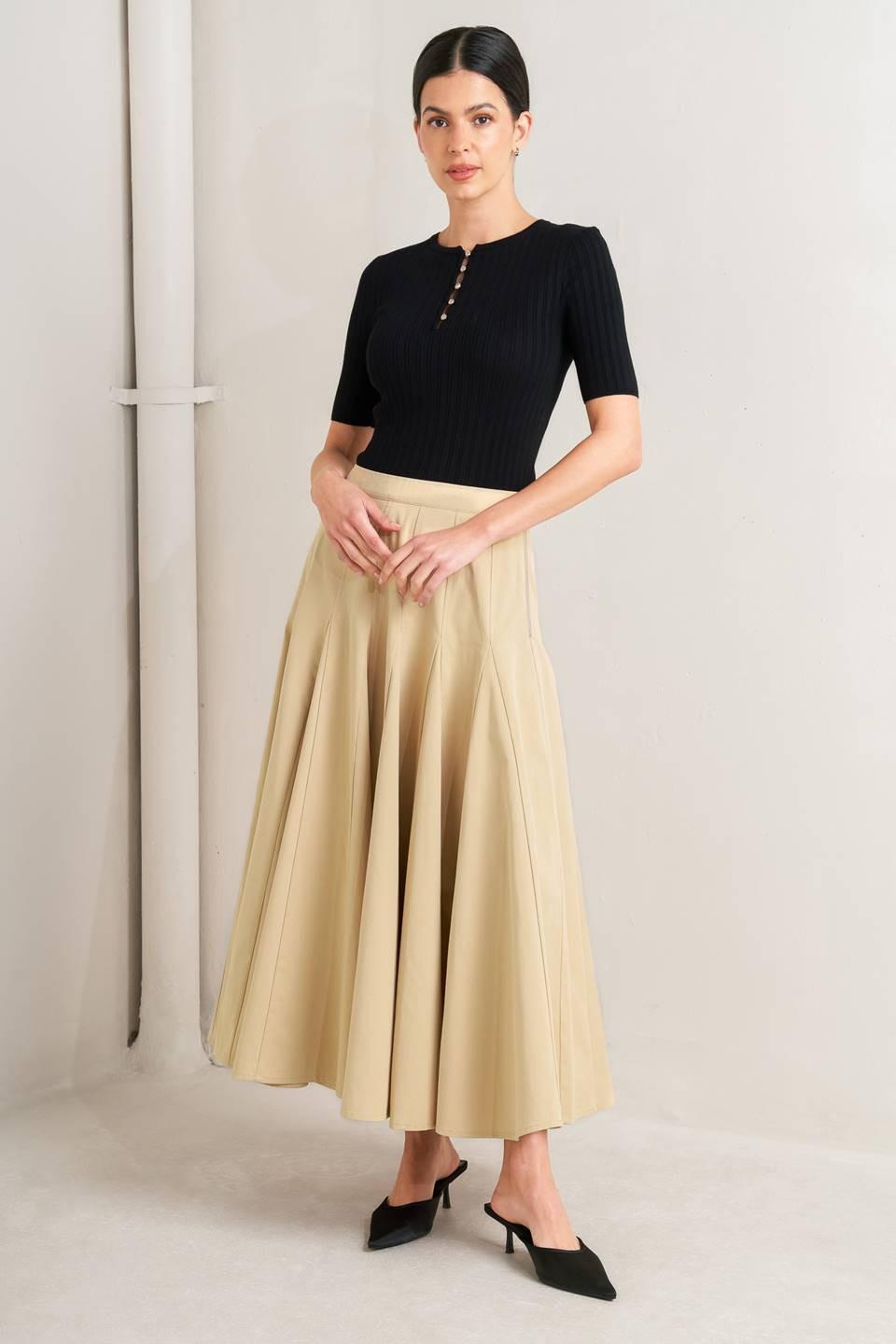 Pale Frame Woven Taupe Circle Skirt, view 2 — Soul Flow Apparel