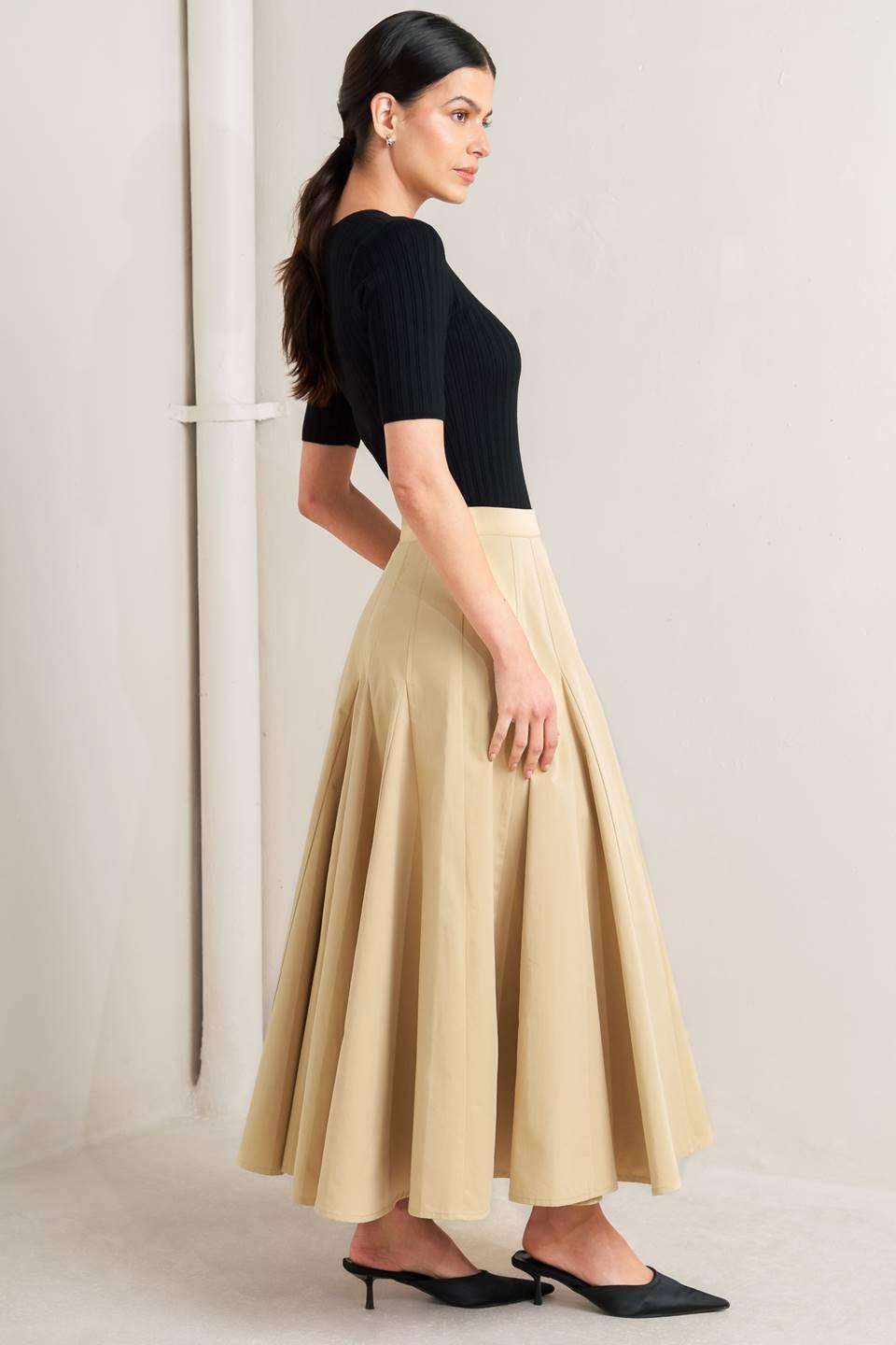 Pale Frame Woven Taupe Circle Skirt, view 3 — Soul Flow Apparel