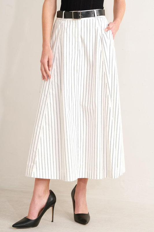 Uptown Stripe Woven Midi Circle Skirt in white, view 5 — Soul Flow Apparel