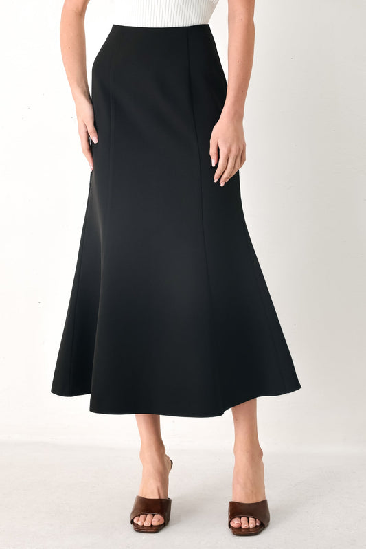 Everyday Perfection Woven Midi Skirt in black, view 1 — Soul Flow Apparel