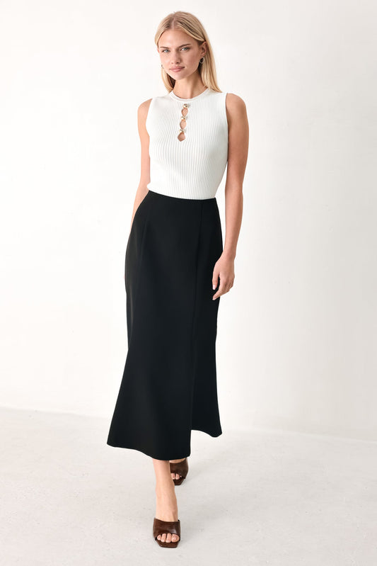 Everyday Perfection Woven Midi Skirt in black, view 3 — Soul Flow Apparel