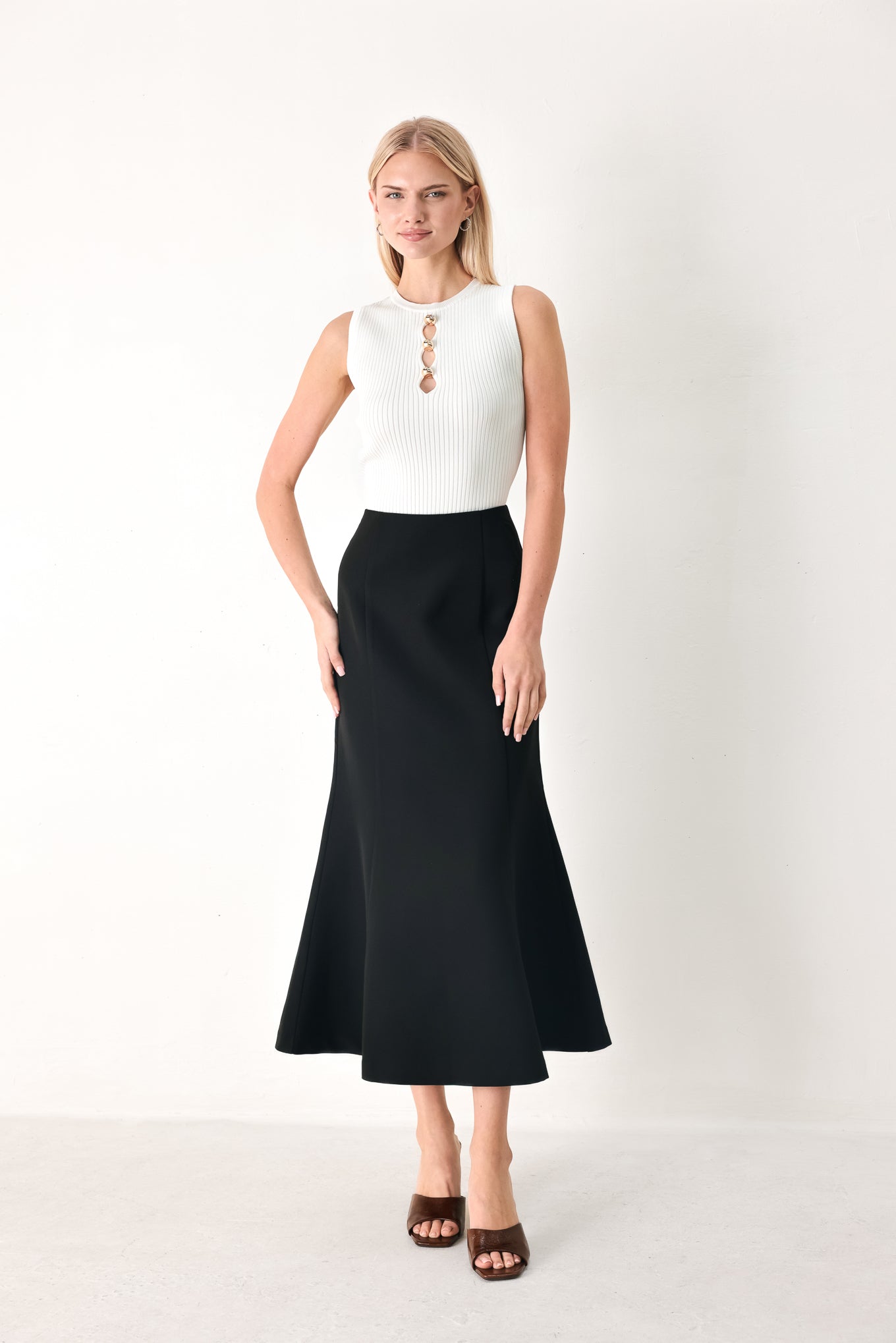 Everyday Perfection Woven Midi Skirt in black, view 6 — Soul Flow Apparel