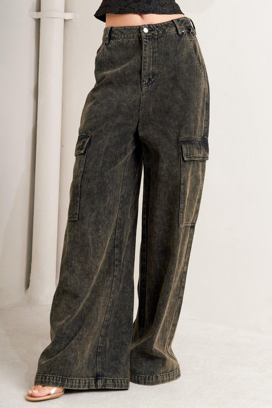 Can't Blame Me Gargo Denim Pants in black, view 1 — Soul Flow Apparel