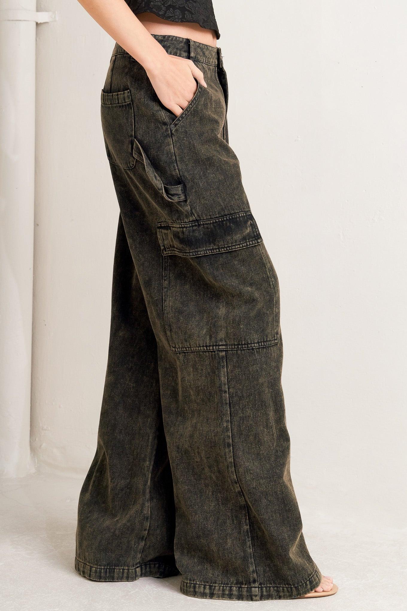 Can't Blame Me Gargo Denim Pants in black, view 2 — Soul Flow Apparel