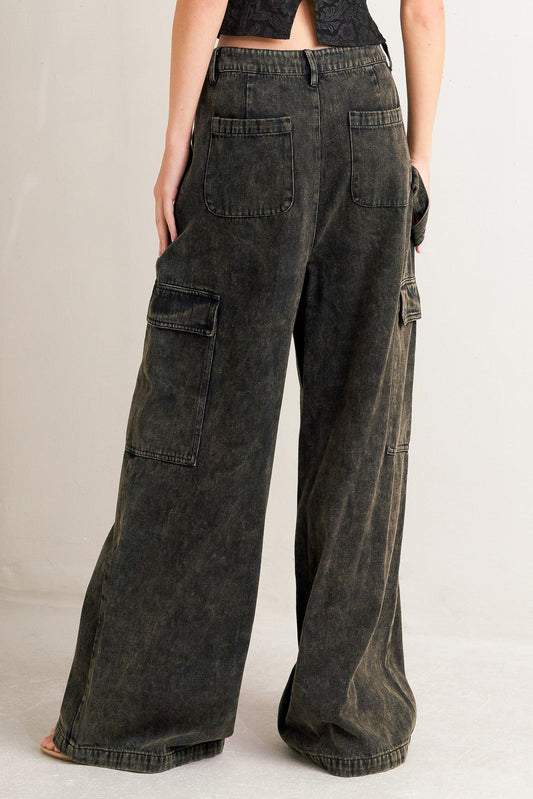 Can't Blame Me Gargo Denim Pants in black, view 3 — Soul Flow Apparel