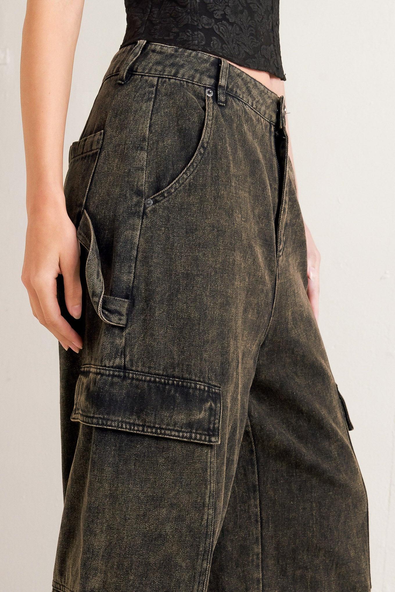 Can't Blame Me Gargo Denim Pants in black, view 4 — Soul Flow Apparel