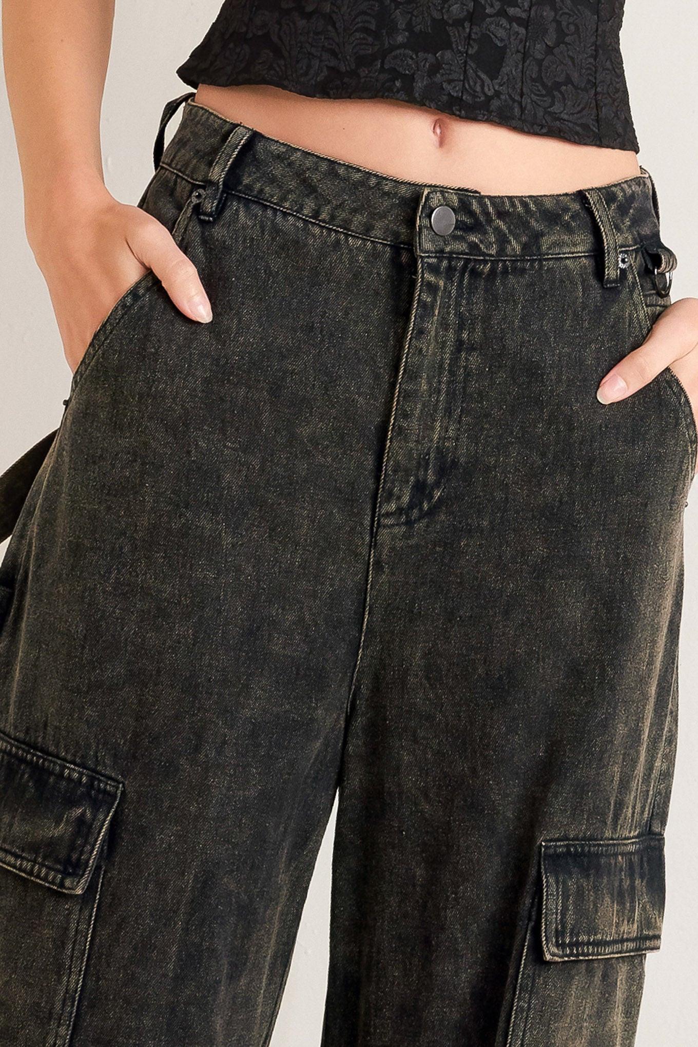 Can't Blame Me Gargo Denim Pants in black, view 5 — Soul Flow Apparel
