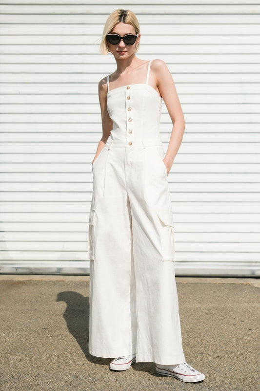 Royal Affair Woven Jumpsuit in white, view 7 — Soul Flow Apparel