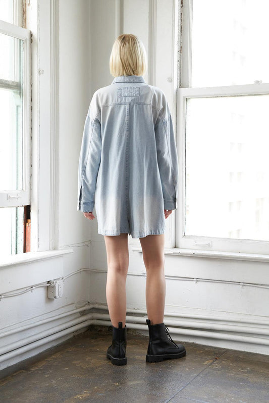 Turning Point Denim Romper, view 3 — Soul Flow Apparel