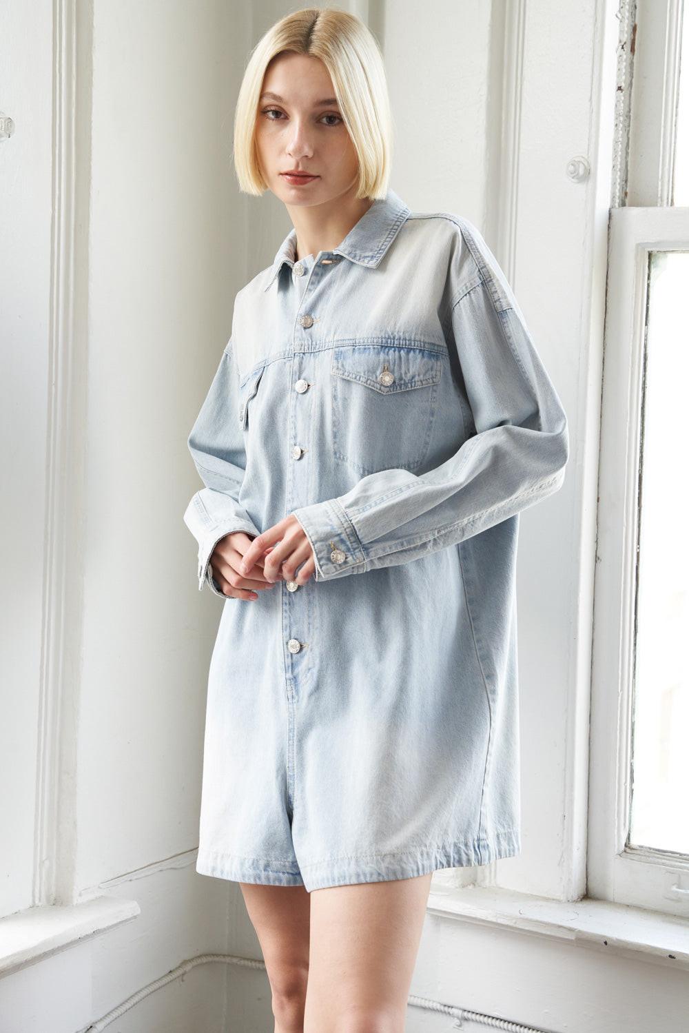 Turning Point Denim Romper, view 4 — Soul Flow Apparel