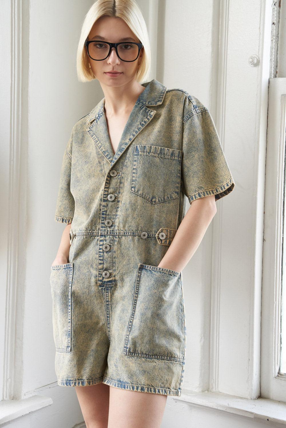 Day in the Life Denim Romper, view 4 — Soul Flow Apparel