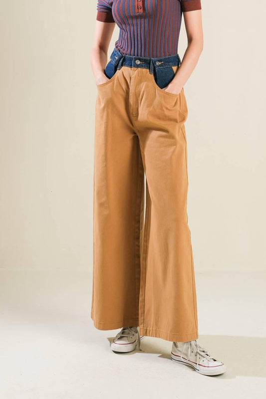 This One's for You Denim Pants in camel, view 1 — Soul Flow Apparel