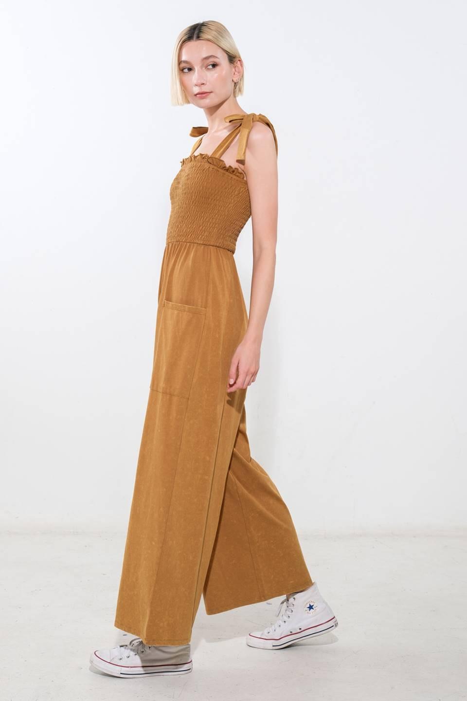 Trending Moment Knit Jumpsuit in camel, view 3 — Soul Flow Apparel