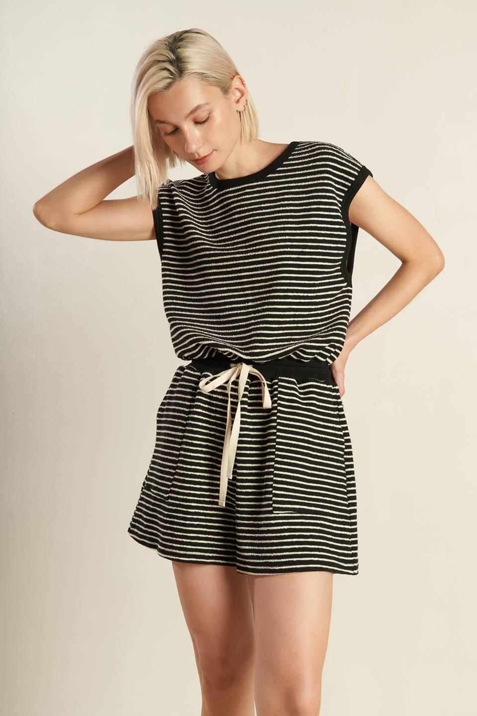 Sunset Cove Strip Romper in black cream, view 5 — Soul Flow Apparel