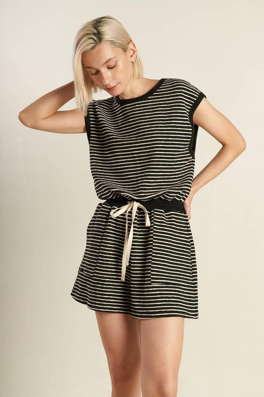 Sunset Cove Strip Romper in black cream, view 5 — Soul Flow Apparel