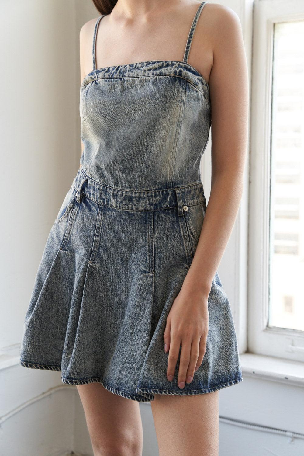 My Best Chapter Denim Romper in indigo, view 5 — Soul Flow Apparel