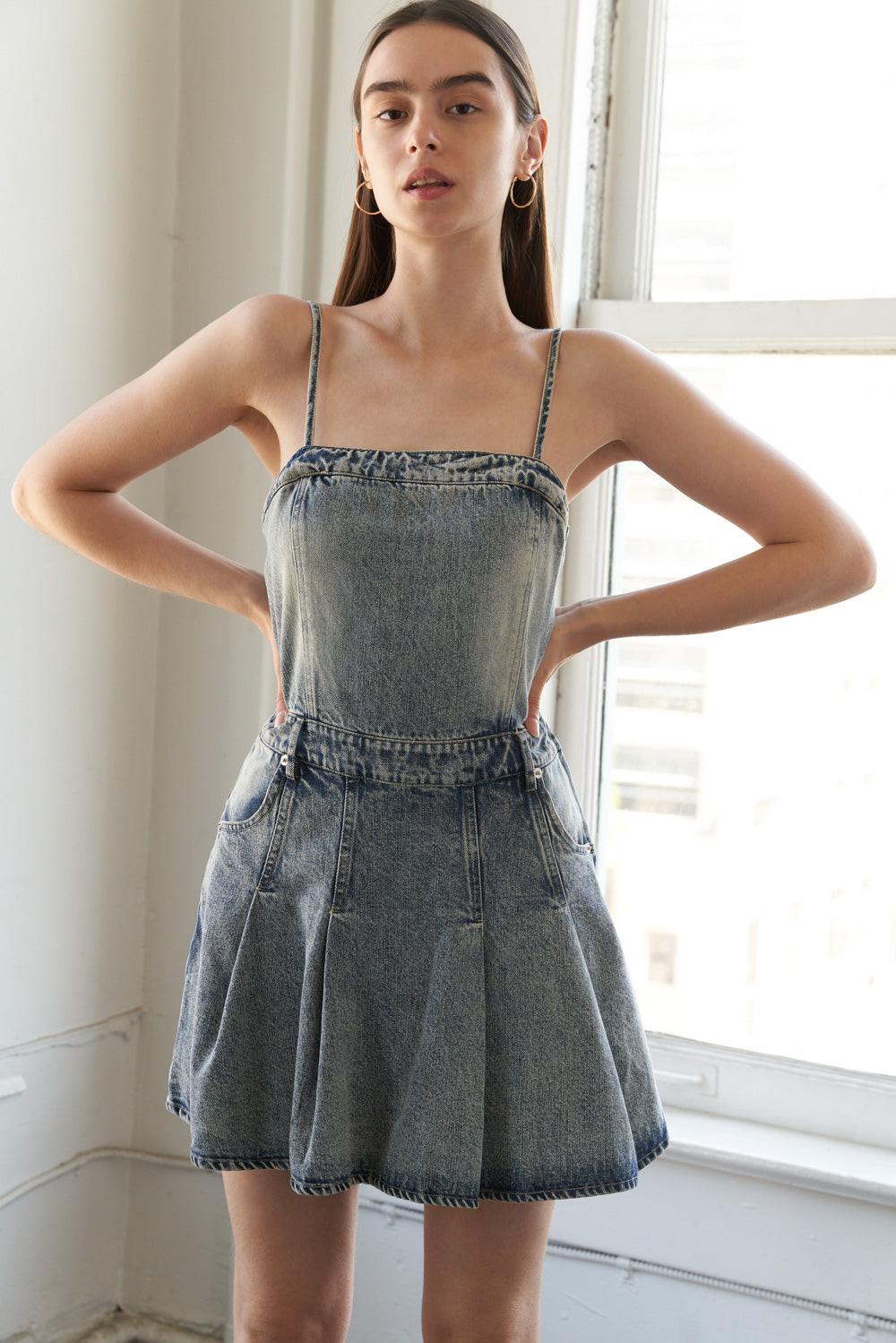My Best Chapter Denim Romper in indigo, view 6 — Soul Flow Apparel